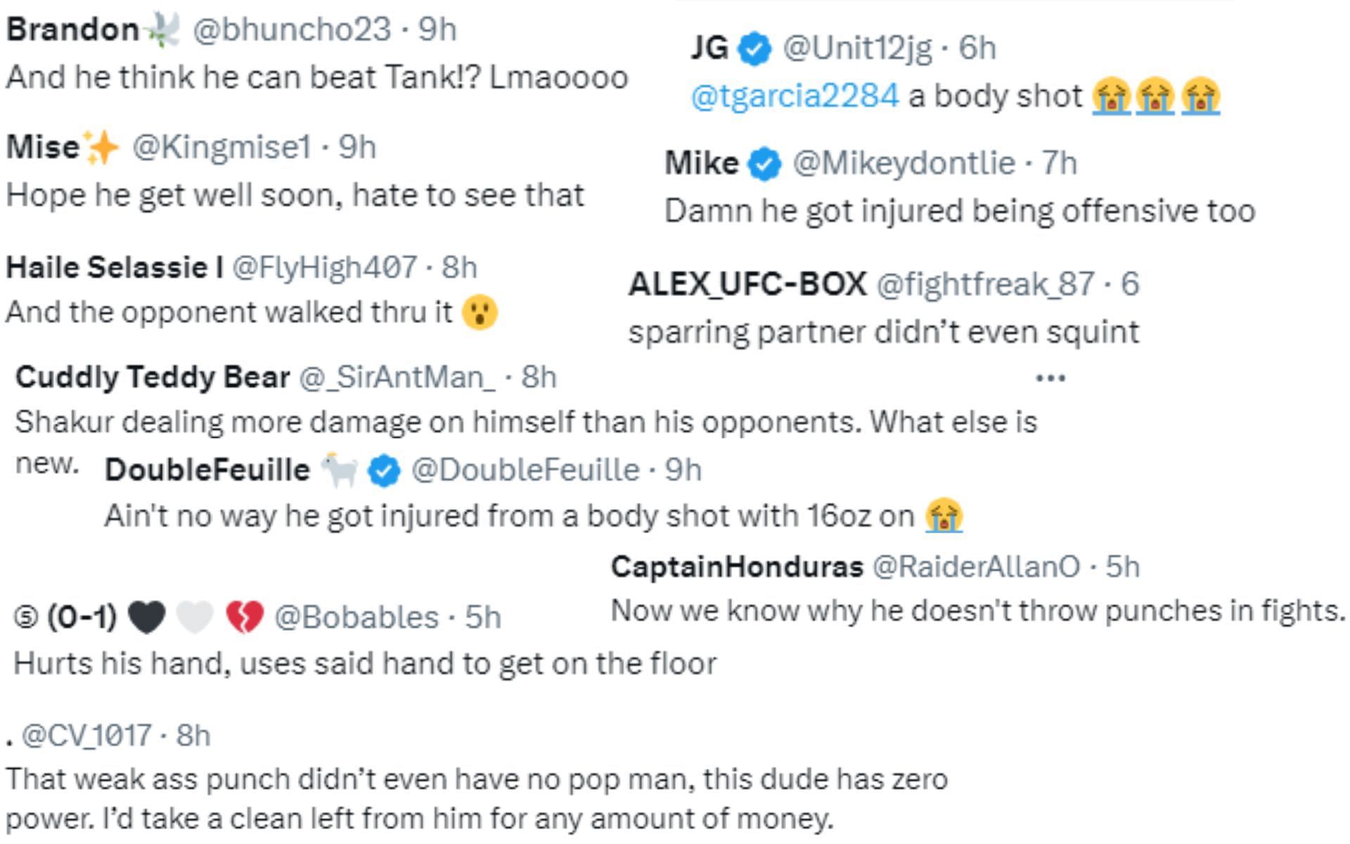 Screenshot of fan reactions to Stevenson injuring his hand